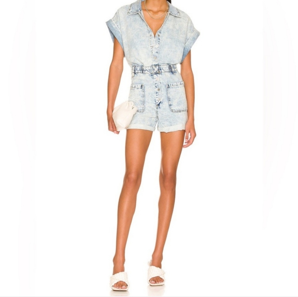 BLANKNYC Denim Romper Time Zone Blue Short Sleeve  NWT